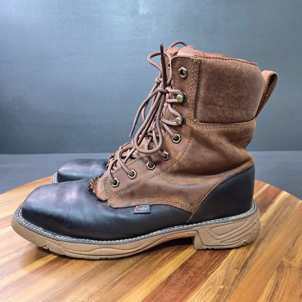 Justin Rush Nano Work Boots Mens 10D Brown SE468 Composite Toe Waterproof Safety